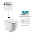 Max57 Rimless Tornado Toilet Package - R&T Cistern & ABS Round Button Arova Max57 CST001 - R&T In Wall Toilet Cistern Gloss White