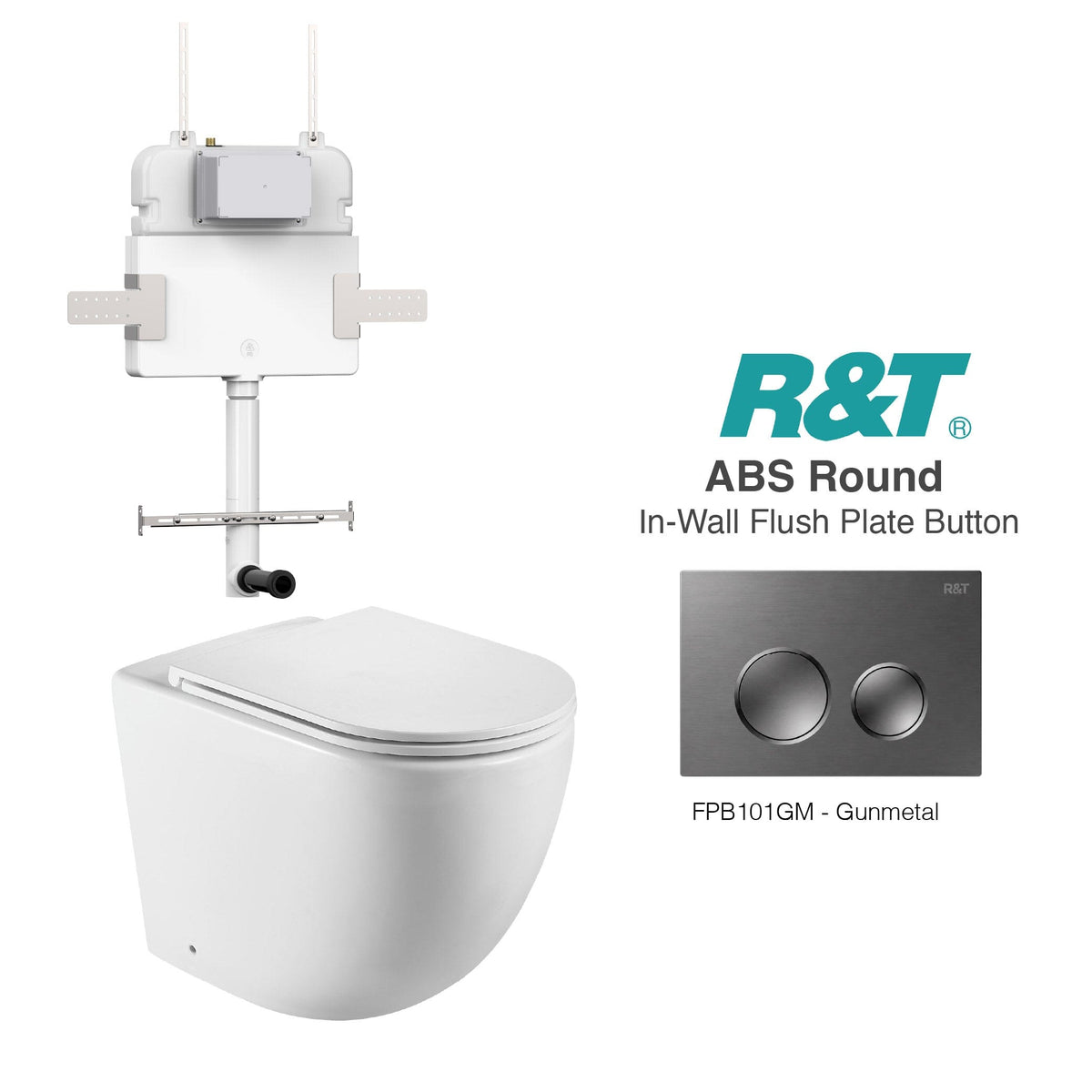 Max57 Rimless Tornado Toilet Package - R&T Cistern & ABS Round Button Arova Max57 CST002 – Upgraded Reinforced R&T In-Wall Toilet Cistern Gunmetal