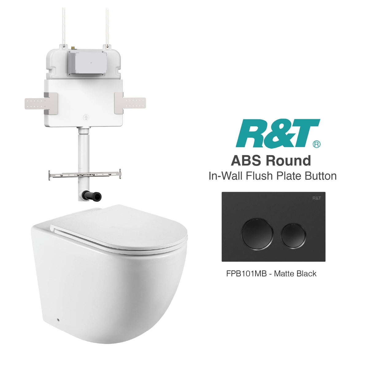 Max57 Rimless Tornado Toilet Package - R&T Cistern & ABS Round Button Arova Max57 CST002 – Upgraded Reinforced R&T In-Wall Toilet Cistern Matte Black