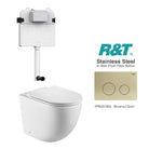 Max57 Rimless Tornado Toilet Package - R&T Cistern & Stainless Steel Button Arova Max57 CST001 - R&T In Wall Toilet Cistern Brushed Gold