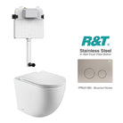 Max57 Rimless Tornado Toilet Package - R&T Cistern & Stainless Steel Button Arova Max57 CST001 - R&T In Wall Toilet Cistern Brushed Nickel