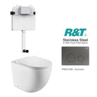 Max57 Rimless Tornado Toilet Package - R&T Cistern & Stainless Steel Button Arova Max57 CST001 - R&T In Wall Toilet Cistern Gunmetal