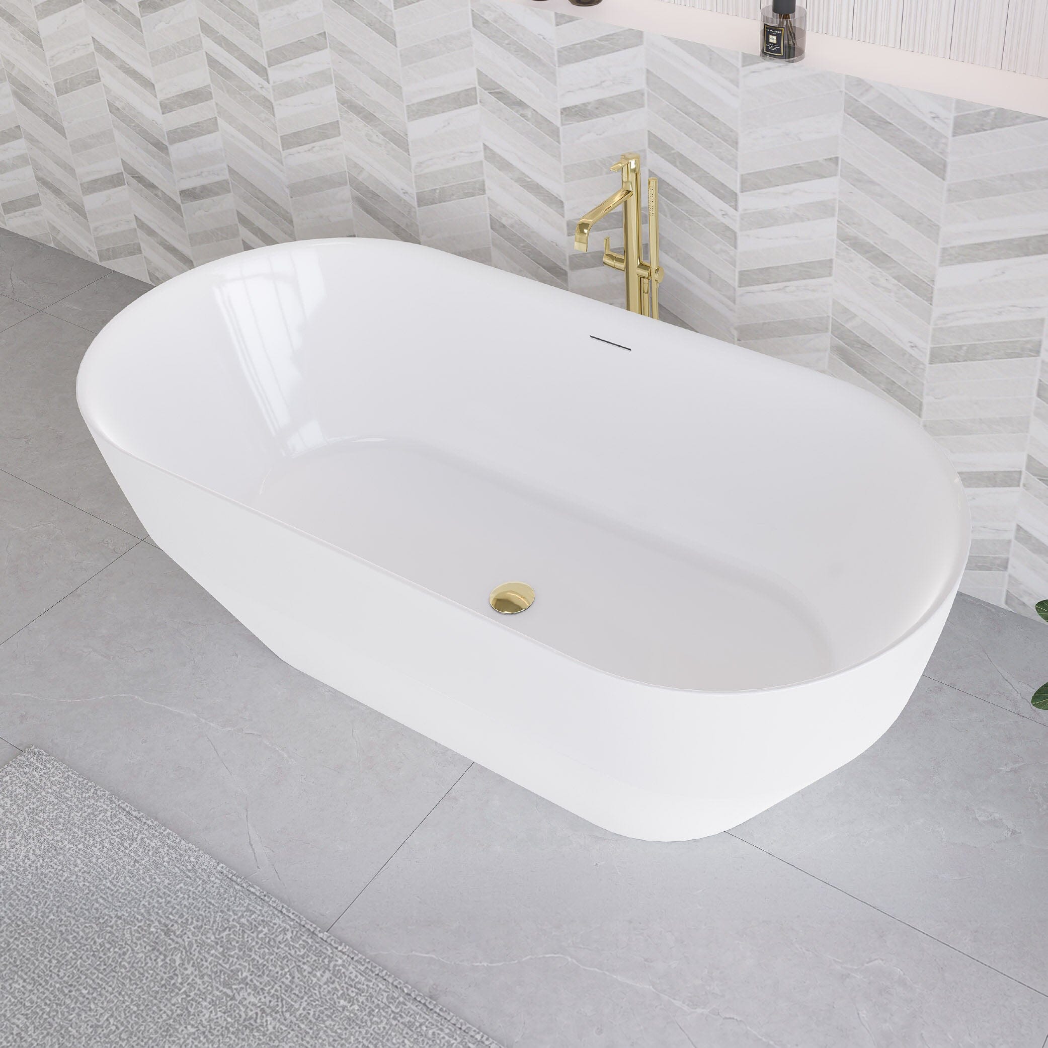 Mona 1700mm Oval Freestanding Acrylic Bathtub Gloss White Baths Arova 