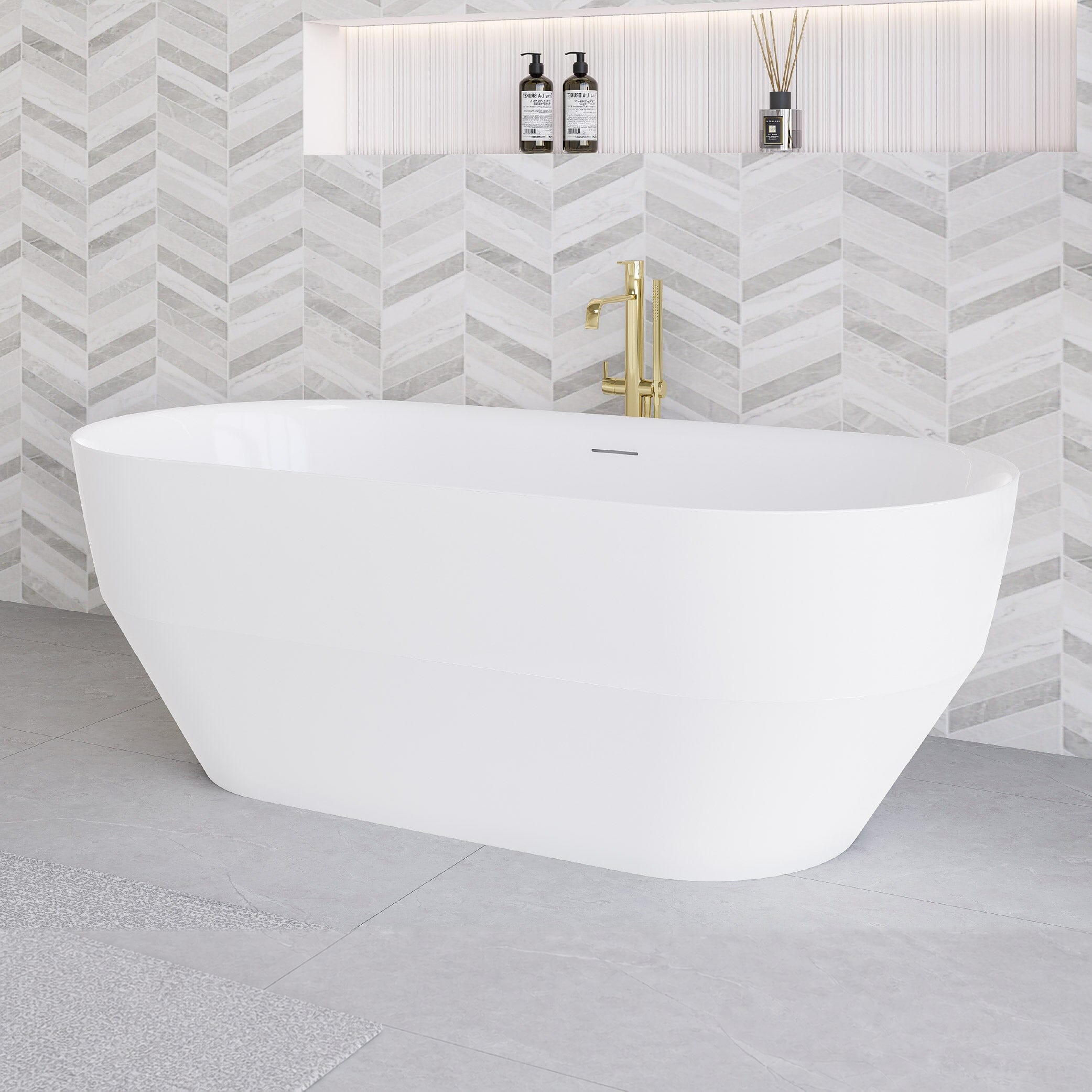 Mona 1700mm Oval Freestanding Acrylic Bathtub Gloss White Baths Arova 