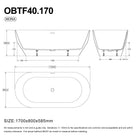 Mona 1700mm Oval Freestanding Bathtub Acrylic Gloss White Baths Arova 