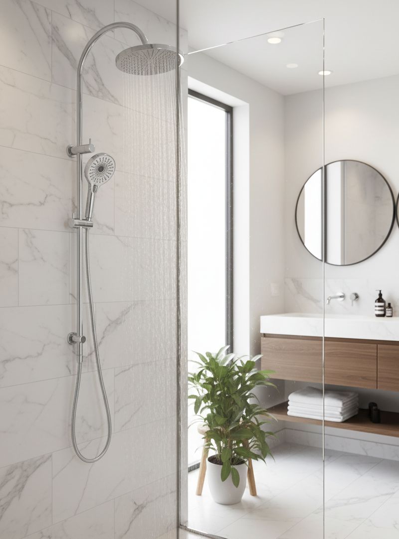 ORIO Gooseneck Dual Shower Air Shower Rail Chrome Showers Arova 