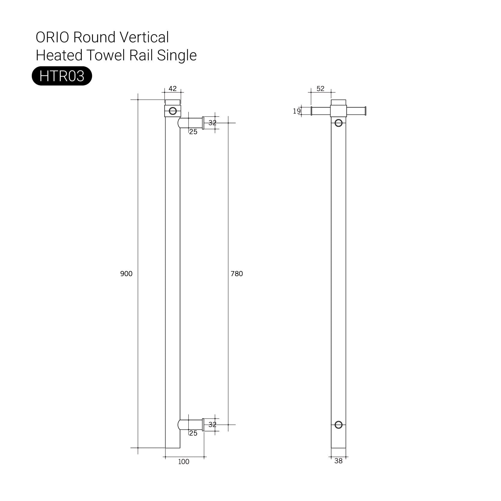 ORIO Round Vertical Heated Towel Rail Single Brushed Nickel Accessories Arova 