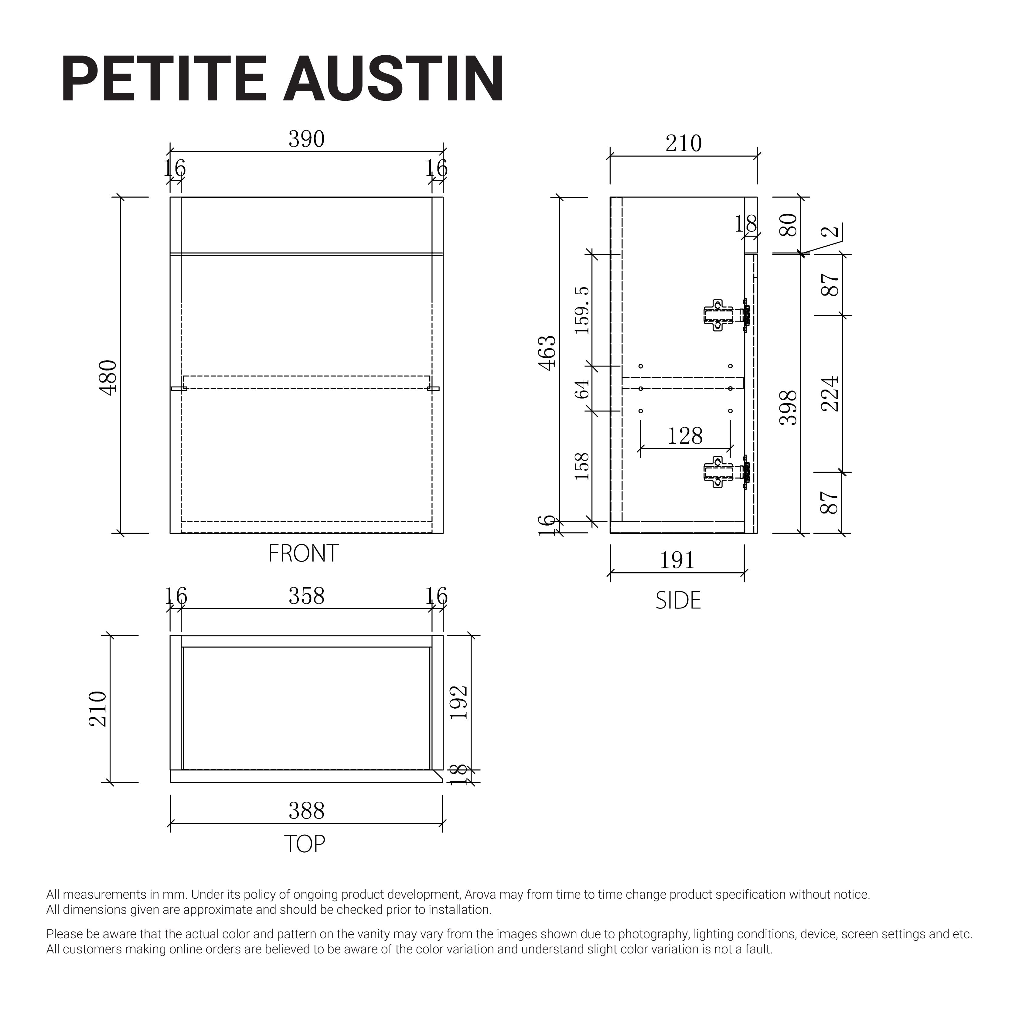 Petite Austin 390mm Small Bathroom Vanity Matte White Vanities Arova 