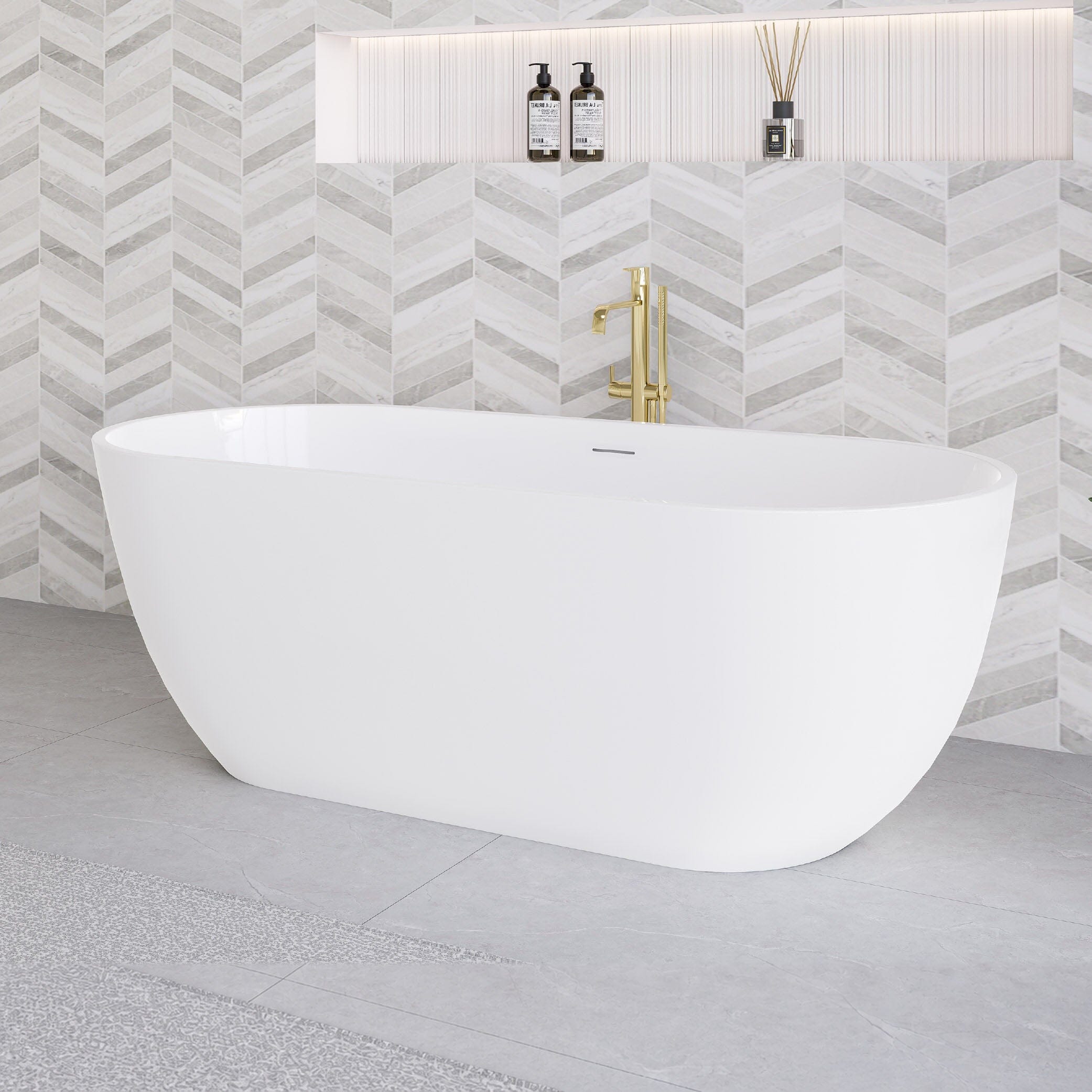 Rhea 1500mm Oval Freestanding Acrylic Bathtub Gloss White Baths Arova 