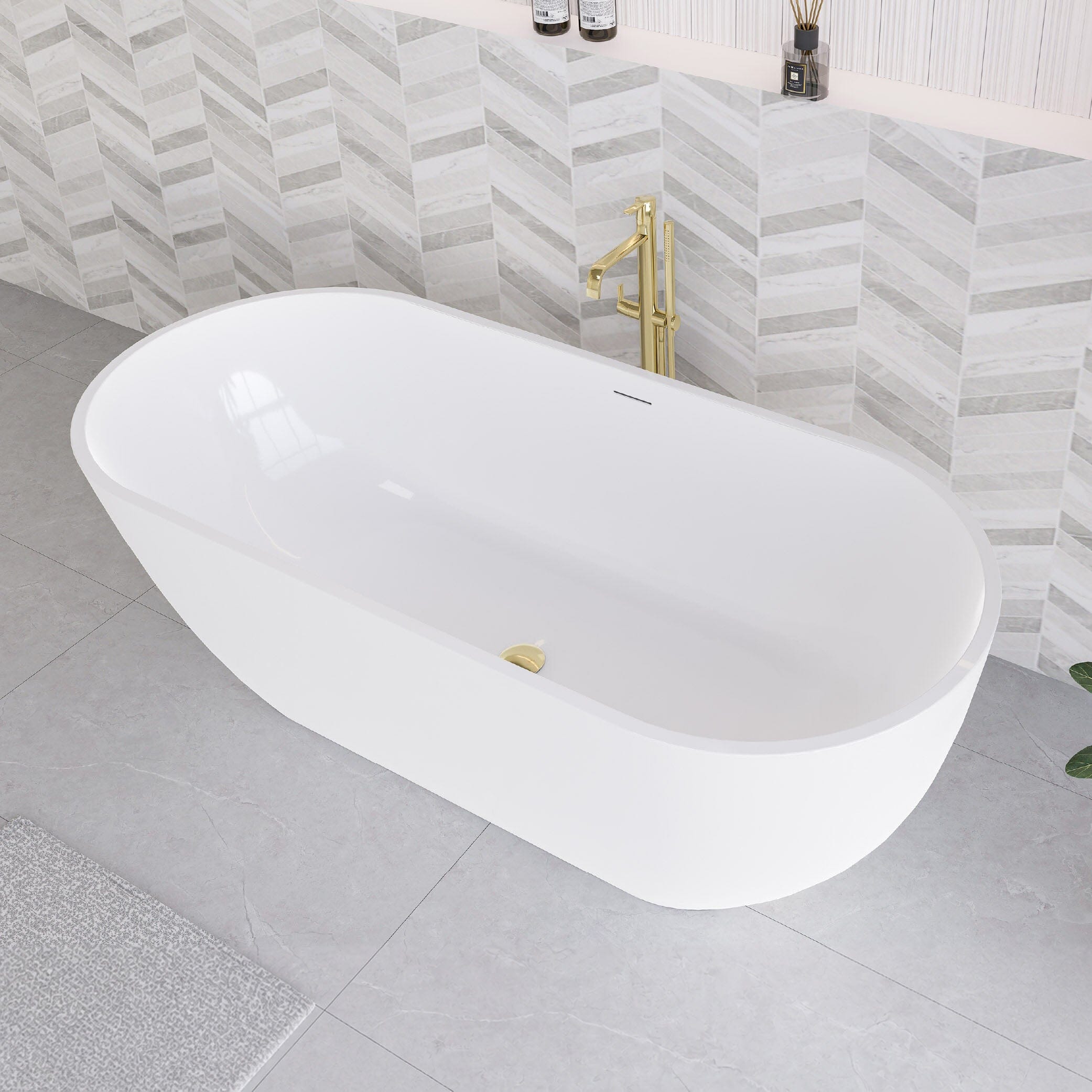 Rhea 1700mm Oval Freestanding Acrylic Bathtub Gloss White Baths Arova 