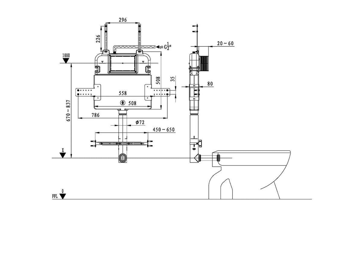 R&T In Wall Toilet Cistern for Floor Mount Toilet Pan G30032 Toilets R&T 