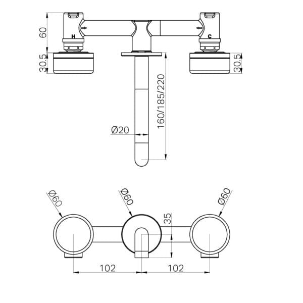 Serenity Wall Basin Set 160/185/220mm Spout With Metal Handle Brushed Nickel Tapware Nero 