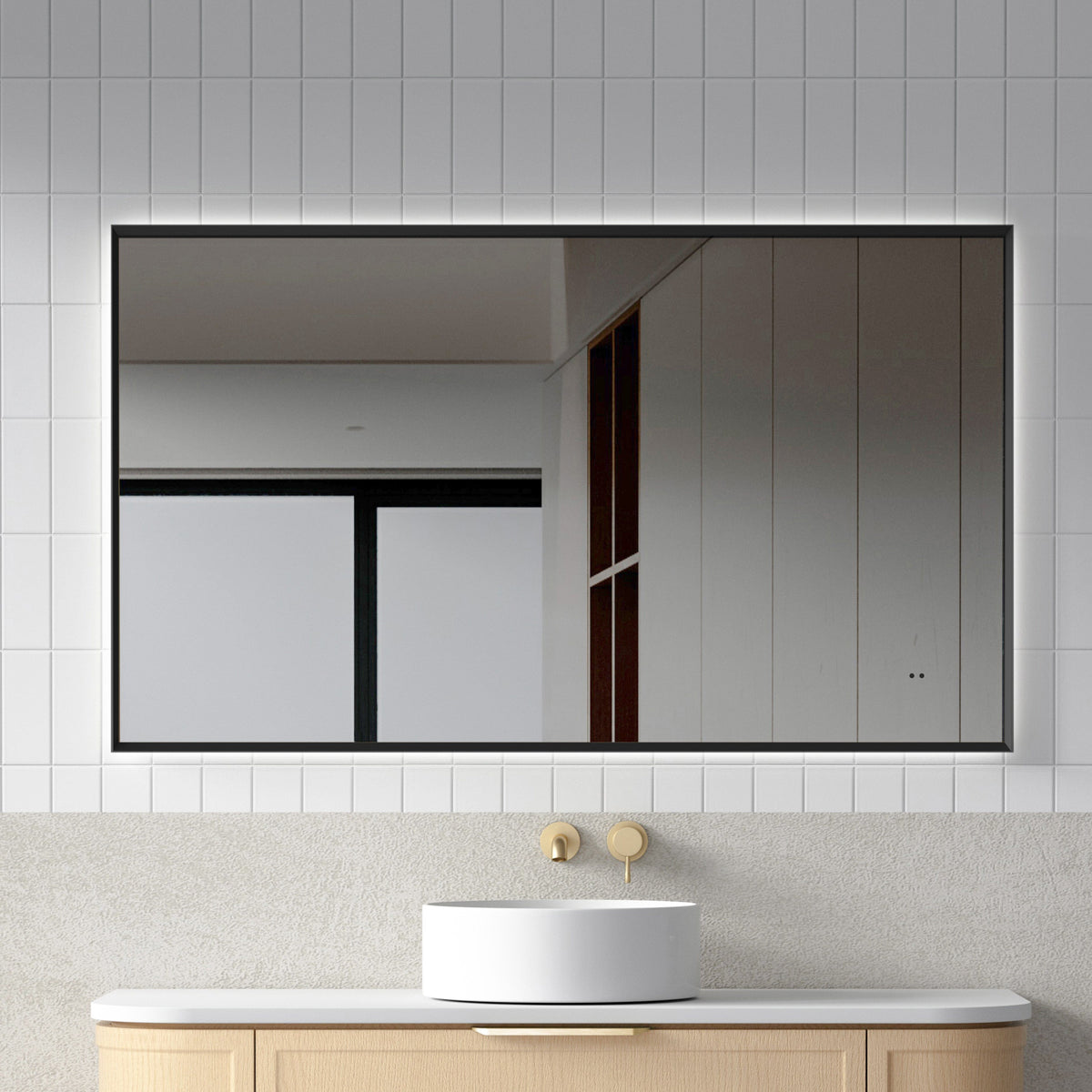 Dimmable Rectangular Touchless Led Bathroom Mirror Anti-Fog Black Frame ...