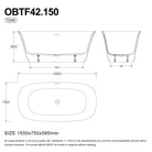 Tova 1500mm Oval Freestanding Acrylic Bathtub Gloss White Baths Arova 