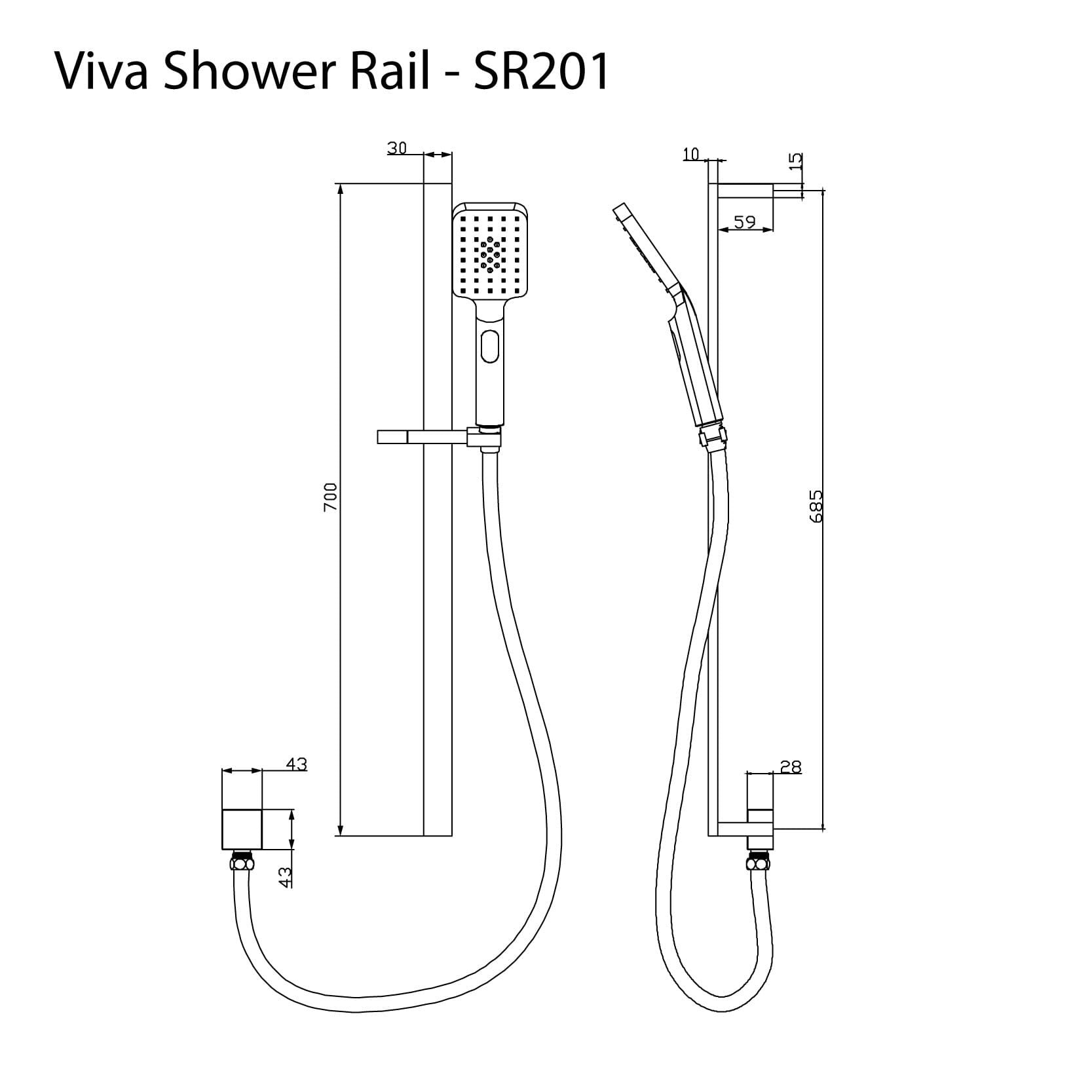 VIVA Square Shower Rail Chrome Showers Arova 
