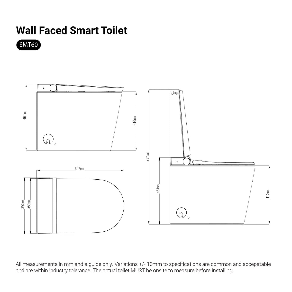Wall Faced Smart Toilet with Heated Seat Rimless Dual Flush Toilets Arova 