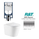 Yara51 Rimless Tornado Wall Hung Toilet Package - R&T Cistern & ABS Square Button Arova Yara51 Wall Hung Toilet Pan CST003 - R&T In Wall Toilet Cistern Chrome