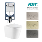 Yara51 Rimless Tornado Wall Hung Toilet Package - R&T Cistern & Stainless Steel Button Arova 