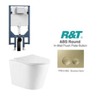 Yara51 Wall Hung Rimless Tornado Toilet Package - R&T Cistern & ABS Round Button Arova Yara51 Wall Hung Toilet Pan CST003 - R&T In Wall Toilet Cistern Brushed Gold