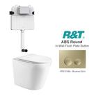 Yara58 Rimless Tornado Toilet Package - R&T Cistern & ABS Round Button Arova Yara58 CST001 - R&T In Wall Toilet Cistern Brushed Gold