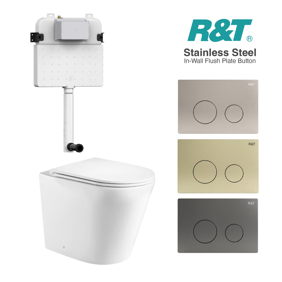 Yara58 Rimless Tornado Toilet Package - R&T Cistern & Stainless Steel Button Arova 