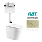 Yara58 Rimless Tornado Toilet Package - R&T Cistern & Stainless Steel Button Arova Yara58 CST001 - R&T In Wall Toilet Cistern Brushed Gold