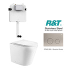 Yara58 Rimless Tornado Toilet Package - R&T Cistern & Stainless Steel Button Arova Yara58 CST001 - R&T In Wall Toilet Cistern Brushed Nickel