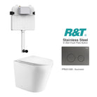 Yara58 Rimless Tornado Toilet Package - R&T Cistern & Stainless Steel Button Arova Yara58 CST001 - R&T In Wall Toilet Cistern Gunmetal