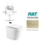 Yara58 Rimless Tornado Toilet Package - R&T Cistern & Stainless Steel Button Arova Yara58 CST002 – Upgraded Reinforced R&T In-Wall Toilet Cistern Brushed Gold