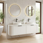 York 1500mm Curved Wall Hung Vanity Matte White Double Bowls Vanities Arova 