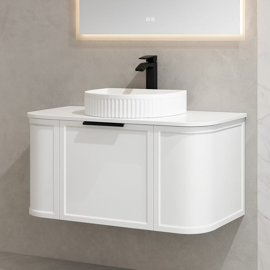 York 900mm Curved Wall Hung Vanity Matte White Vanities Arova 