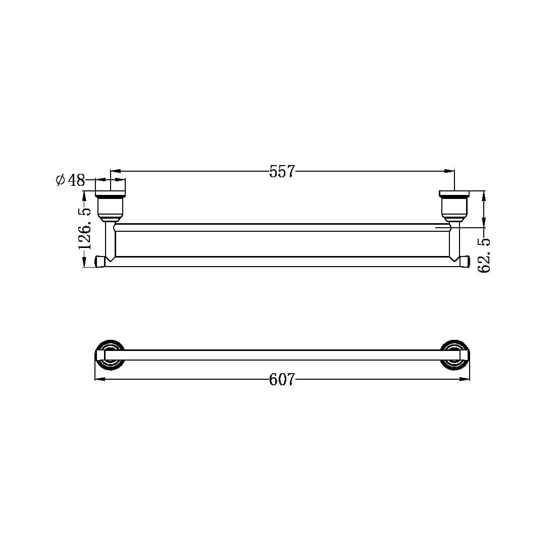 York Double Towel Rail 600mm Brushed Nickel NR6924dBN Nero Accessories Nero