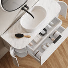York Ⅱ 1200mm Curved Wall Hung Vanity Matte White + Luxe Stone Top Arova 