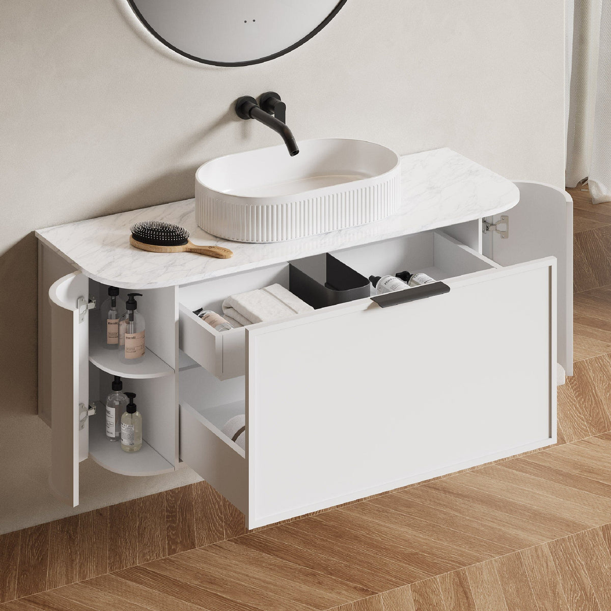York Ⅱ 1200mm Curved Wall Hung Vanity Matte White Vanities Arova 