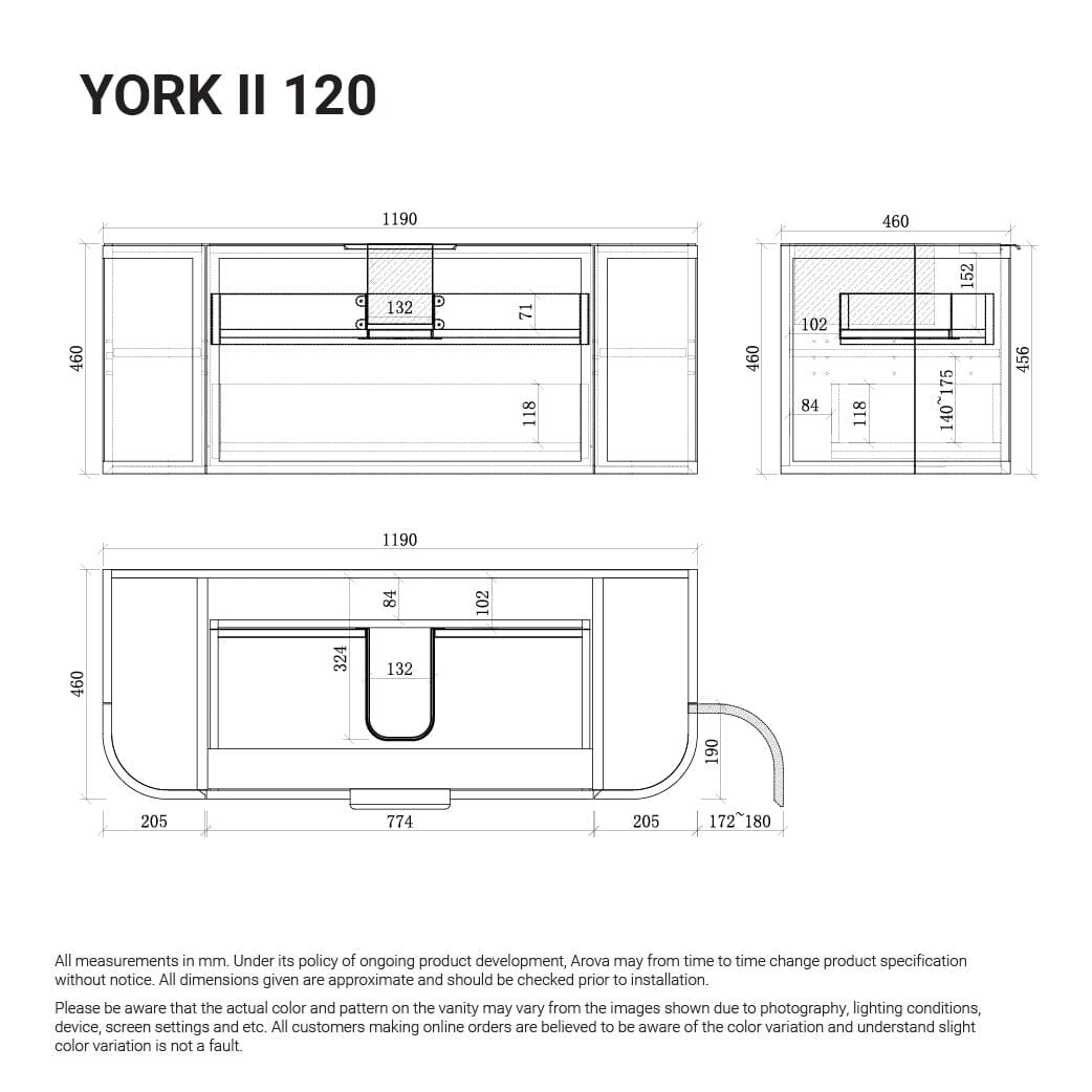York Ⅱ 1200mm Curved Wall Hung Vanity Matte White Vanities Arova 