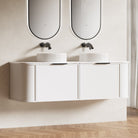York Ⅱ 1500mm Curved Wall Hung Vanity Matte White Double Bowls + Natural Carrara Marble Top Arova 