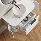 York Ⅱ 900mm Curved Wall Hung Vanity Matte White + Luxe Stone Top Arova 