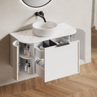 York Ⅱ 900mm Curved Wall Hung Vanity Matte White + Natural Carrara Marble Top Arova 