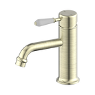 York Straight Basin Mixer With White Porcelain Lever Aged Brass Tapware Nero 