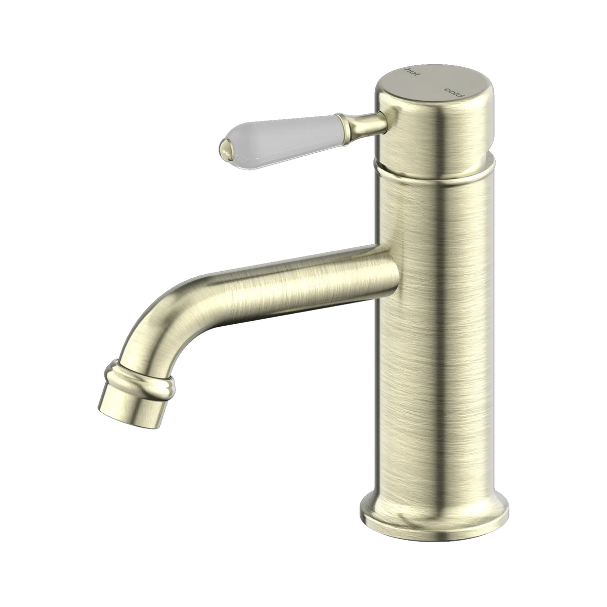 York Straight Basin Mixer With White Porcelain Lever Aged Brass Tapware Nero 