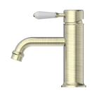 York Straight Basin Mixer With White Porcelain Lever Aged Brass Tapware Nero 