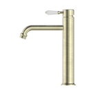 York Straight Tall Basin Mixer With White Porcelain Lever Aged Brass Tapware Nero 