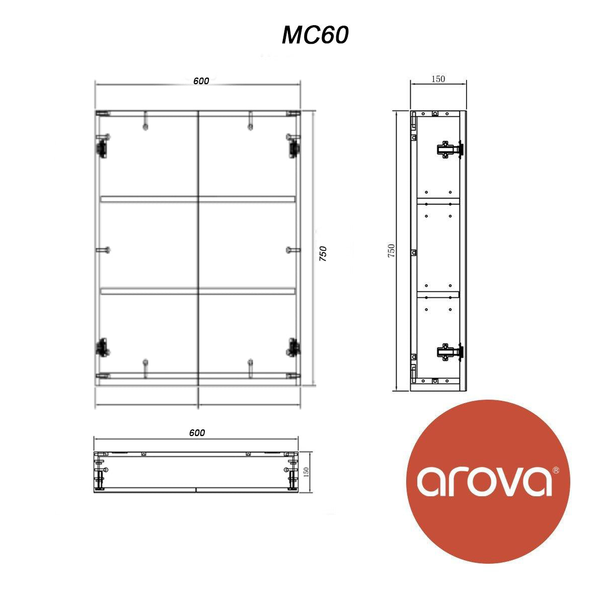 60cm 2 Mirror Shaving Cabinet 2 Door Vanities & Mirrors Arova 