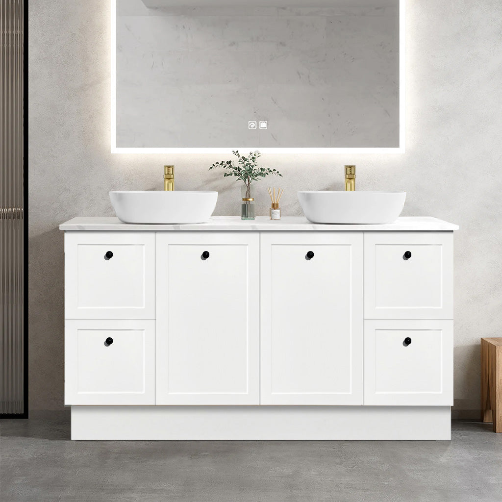 AUSTIN 150cm Floor Standing Bathroom Vanity Vanities & Mirrors Arova BLISS Speckled Stone Top 2XCB1108N-Round Gloss White Basin 