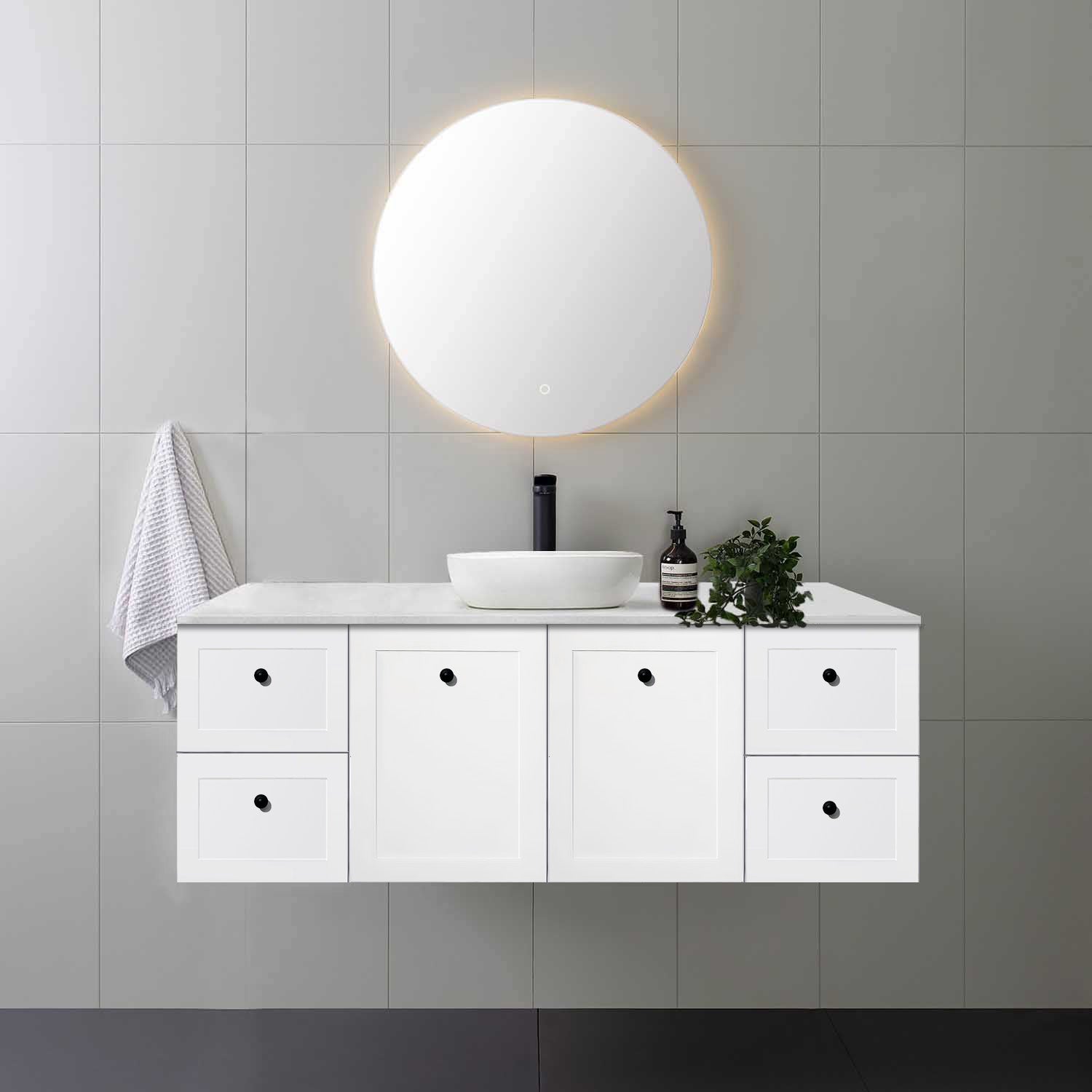AUSTIN 150cm Wall Hung Bathroom Vanity Vanities & Mirrors Arova BLISS Speckled Stone Top 2XCB1201N-Square Gloss White Basin 