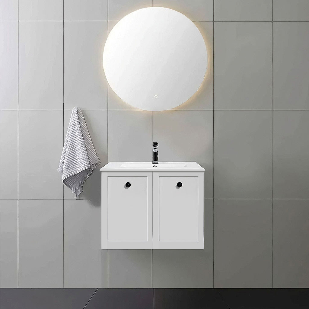 AUSTIN 60cm Wall Hung Bathroom Vanity Vanities & Mirrors Arova BLISS Speckled Stone Top CB1201N-Square Gloss White Basin 