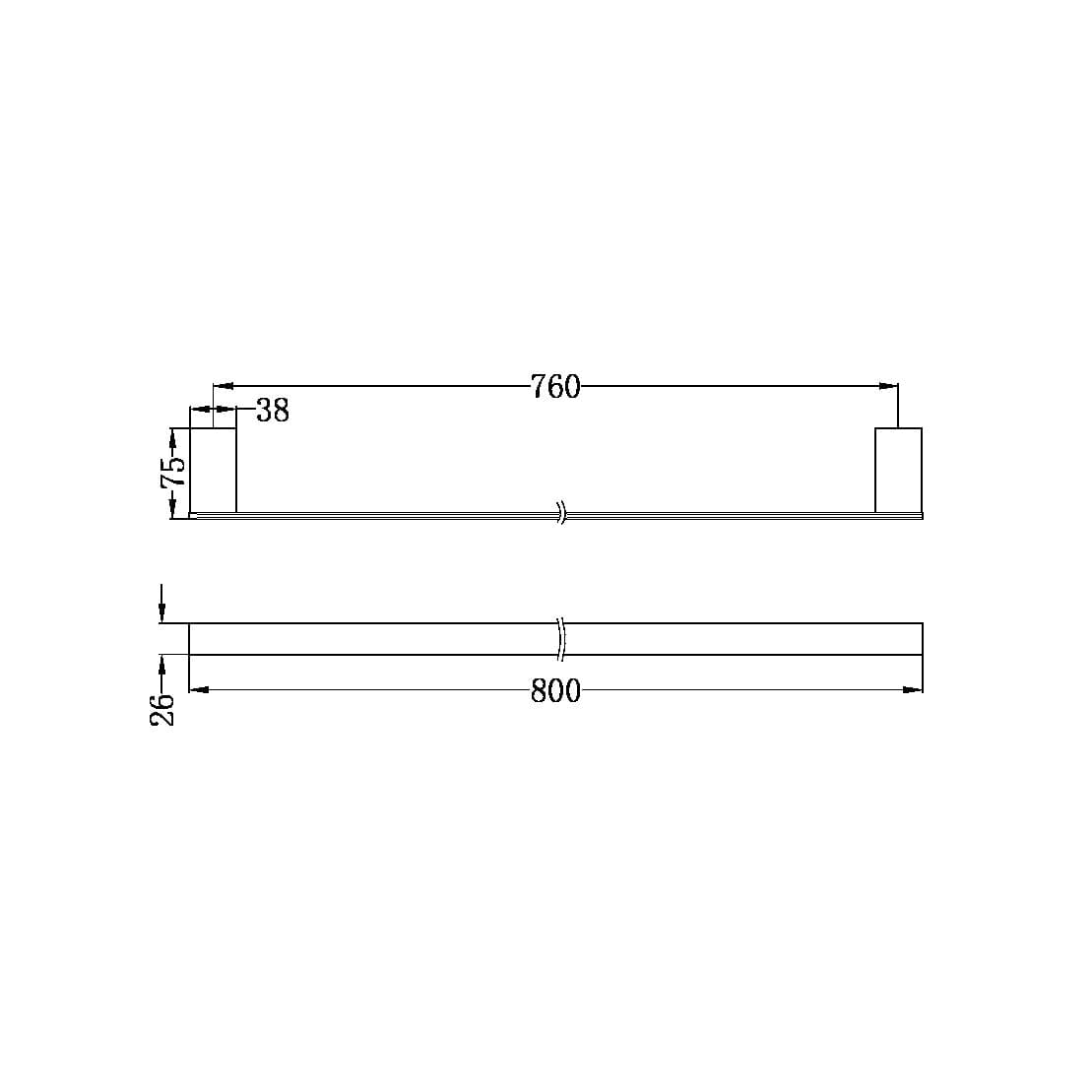 CELIA SINGLE TOWEL RAIL BRUSHED NICKEL 800MM 4630-BN Accessories Nero