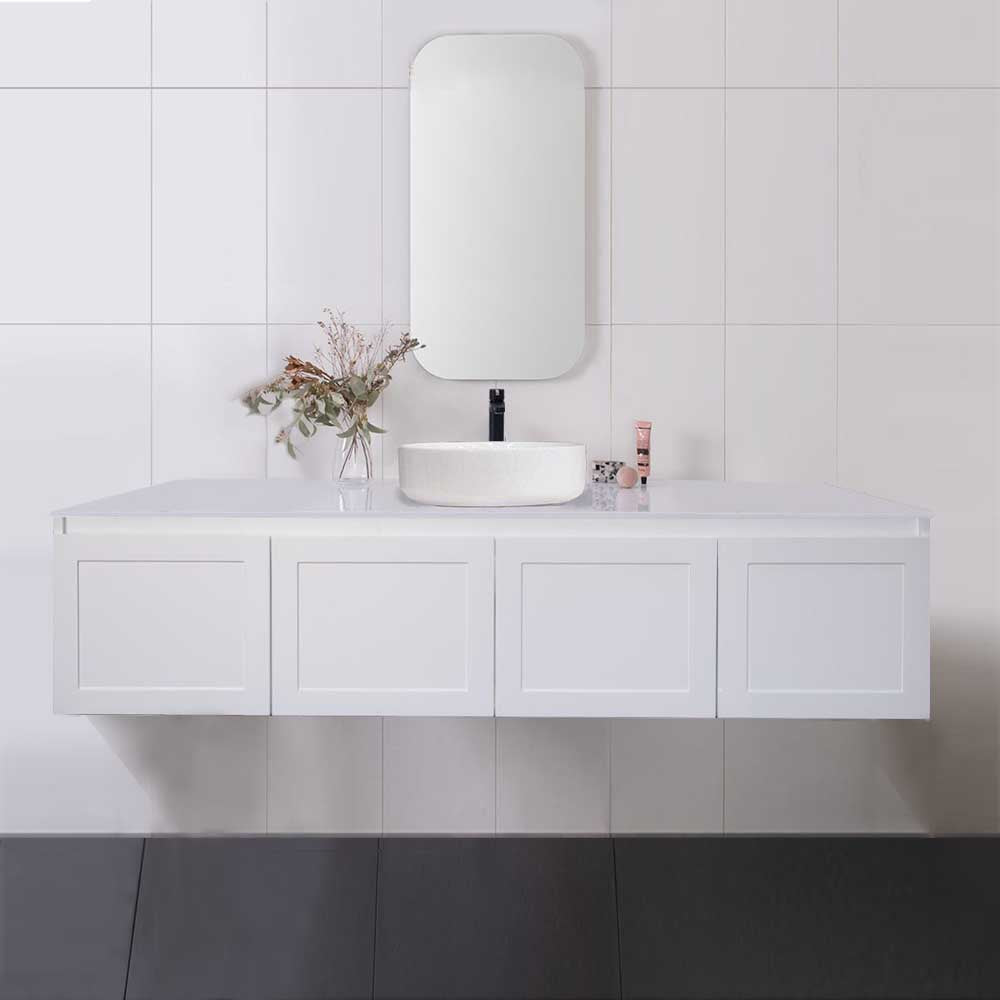 CLOVER 180cm Wall Hung Bathroom Vanity Vanities & Mirrors Arova BLISS Speckled Stone Top 2XCB1108N-Round Gloss White Basin 