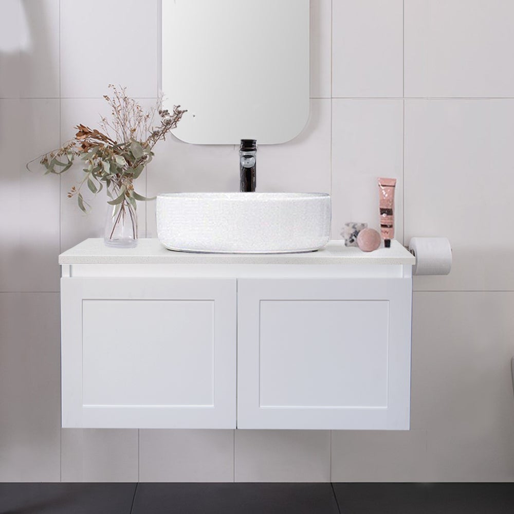 CLOVER 75cm Wall Hung Bathroom Vanity Vanities & Mirrors Arova BLISS Speckled Stone Top CB1201N-Square Gloss White Basin 