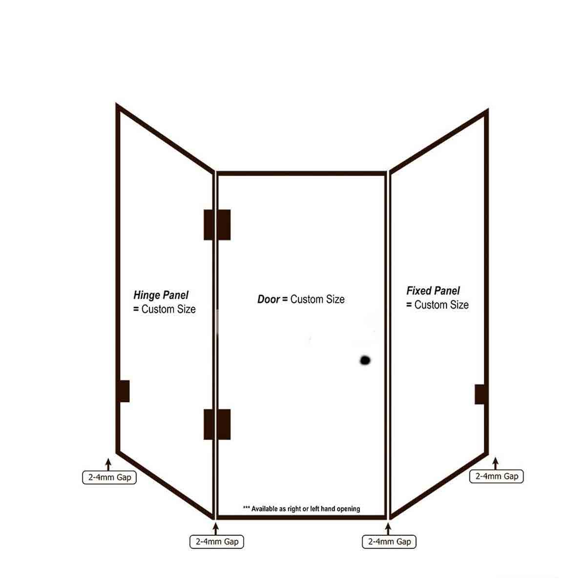 Custom Fully Frameless Shower Screen - “Diamond” - Multiple Sizes Showers Shower Screen 